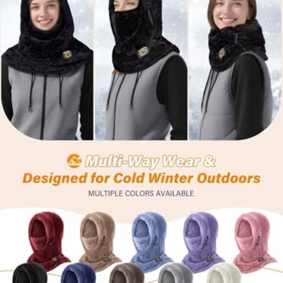 Fleece Ski Mask Balaclava Winter Full Face Cover Hooded Scarf Neck Warmer